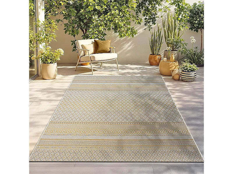 Tapis intérieur extérieur design moderne - Beige Jaune - 240 x 340 cm - CALGARY