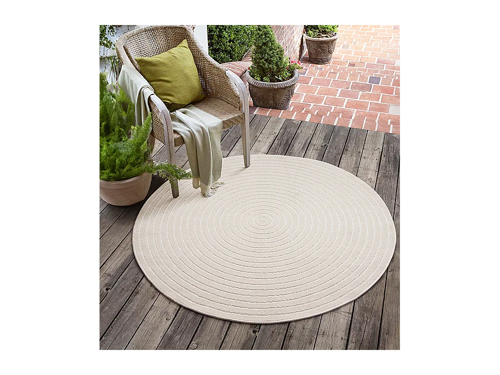Tapis moderne design boho - Crème - 160 cm Rund - SANTO PLUS