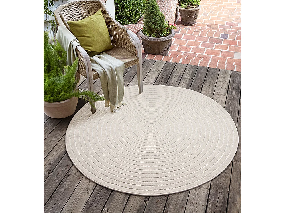 Tapis moderne design boho - Crème - 160 cm Rund - SANTO PLUS
