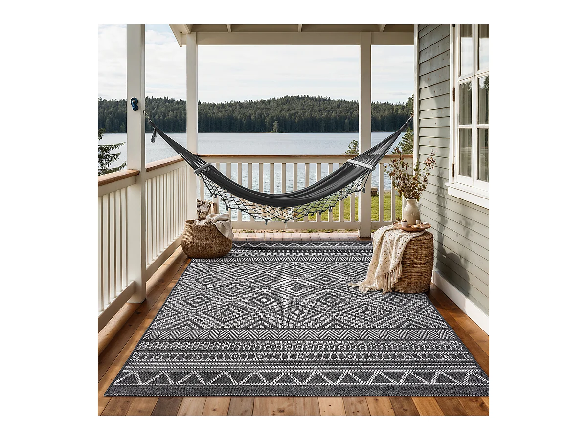 Tapis intérieur extérieur design moderne - Anthracite - 140 x 200 cm - CALGARY