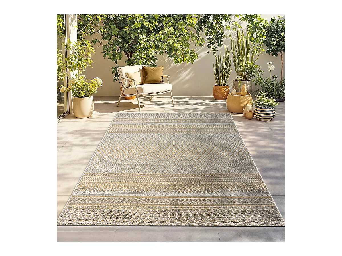 Tapis intérieur extérieur design moderne - Beige Jaune - 160 x 220 cm - CALGARY