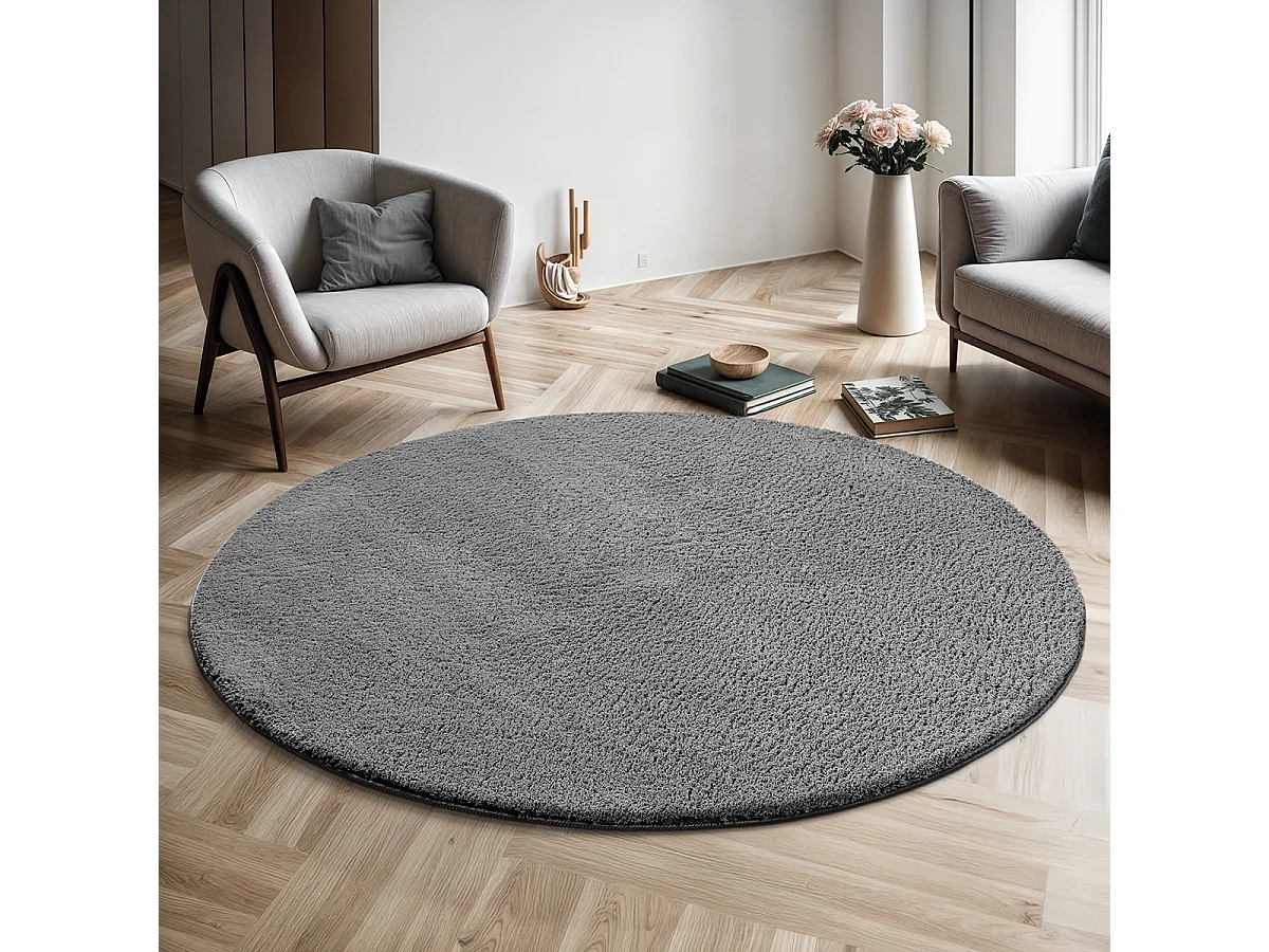 Tapijt kortpolig wasbaar antislip - Antraziet - 120 cm Rond - RELAX