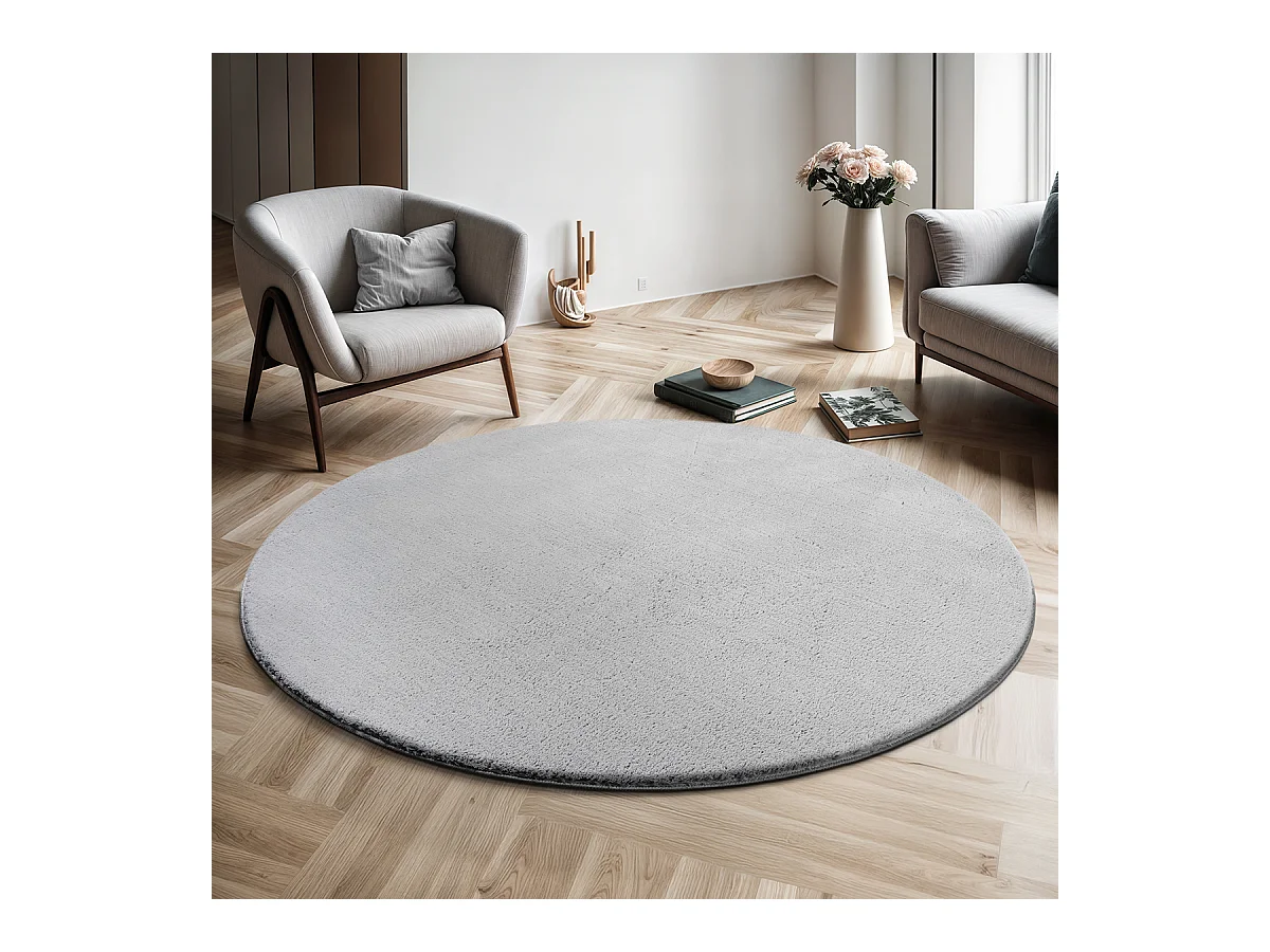Teppich Kurzflor Waschbar Anti-Rutsch - Grau - 200 cm Rund - RELAX