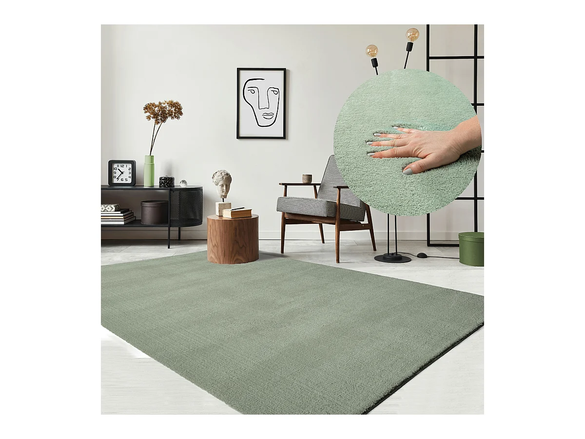 Teppich Kurzflor Waschbar Anti-Rutsch - Grün - 120 x 160 cm - RELAX