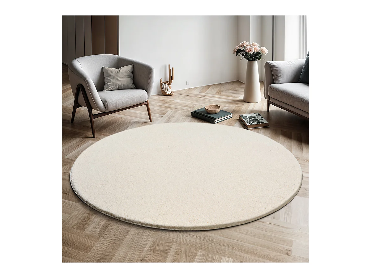 Teppich Kurzflor Waschbar Anti-Rutsch - Cream - 200 cm Rund - RELAX