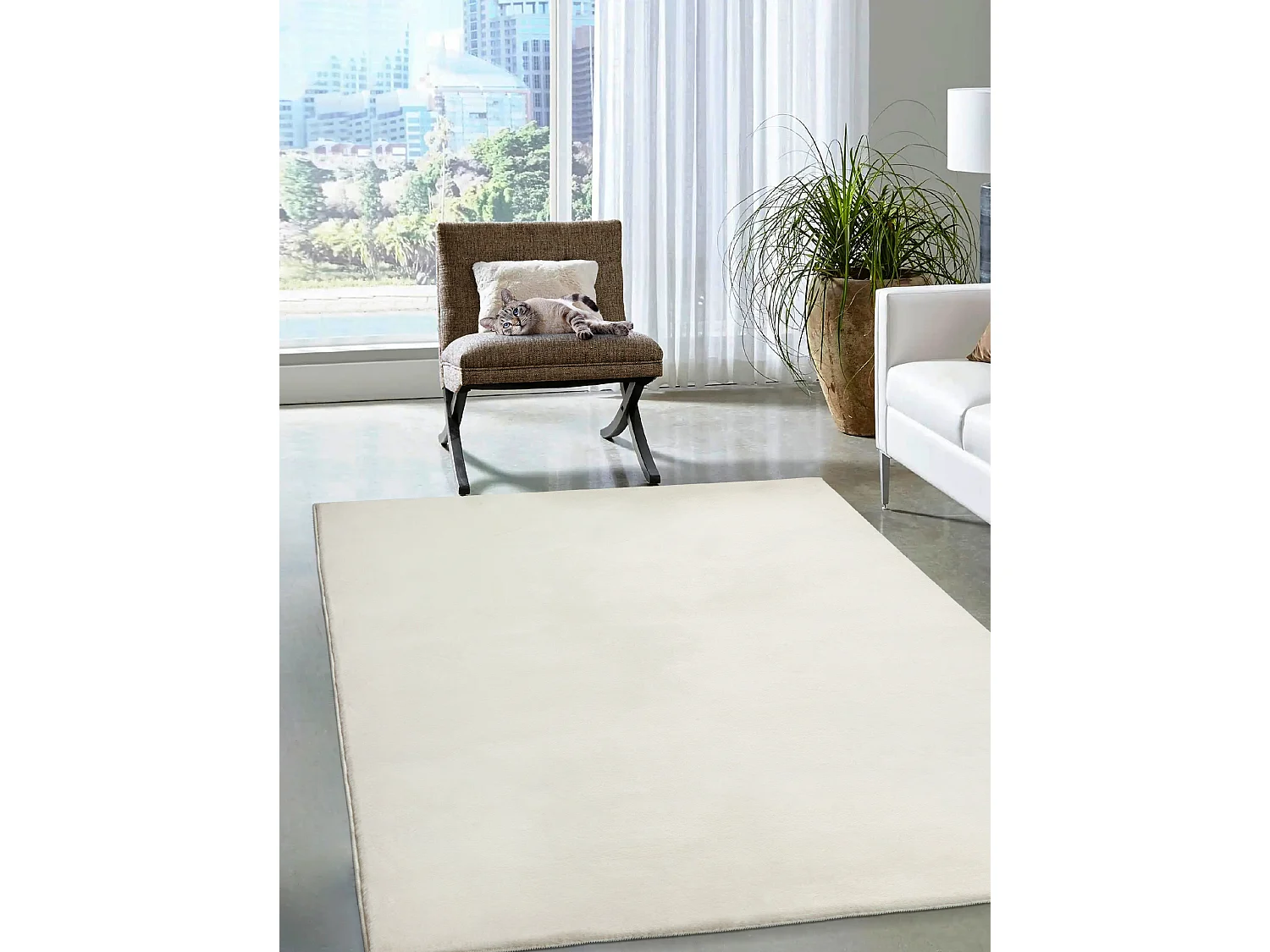 Tapis moderne fourrure chaud douillet lavable - Crème - 140 x 200 cm - COSY