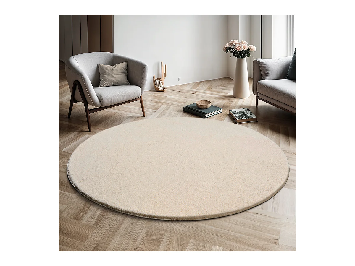 Teppich Kurzflor Waschbar Anti-Rutsch - Beige - 160 cm Rund - RELAX
