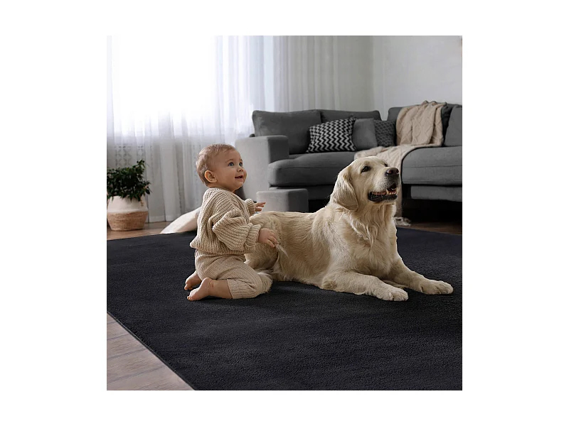 Tapete pele sintética macio lavável - Antracite - 120 cm Redondo - COSY