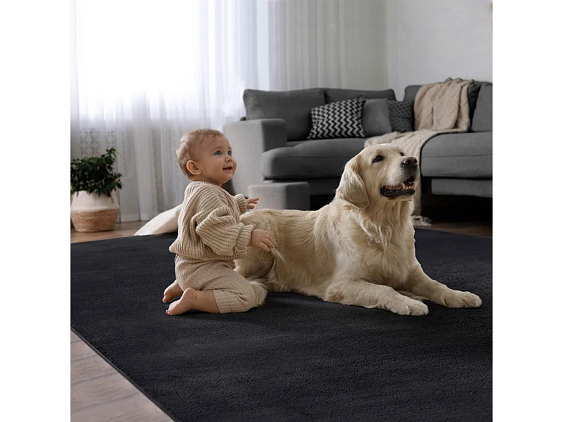 Tapis moderne fourrure chaud douillet lavable - Anthracite - 120 cm Ronde - COSY