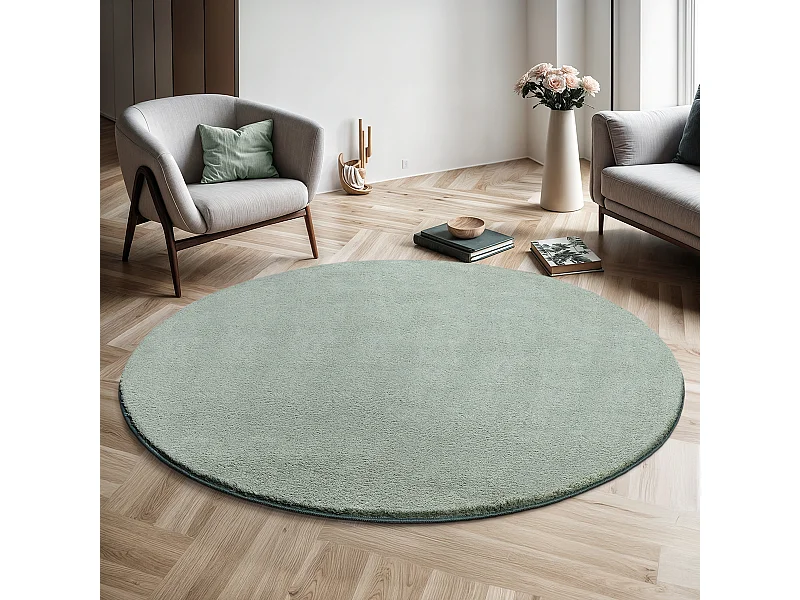 Tapis uni antidérapant lavable Vert - 120 cm Ronde - RELAX