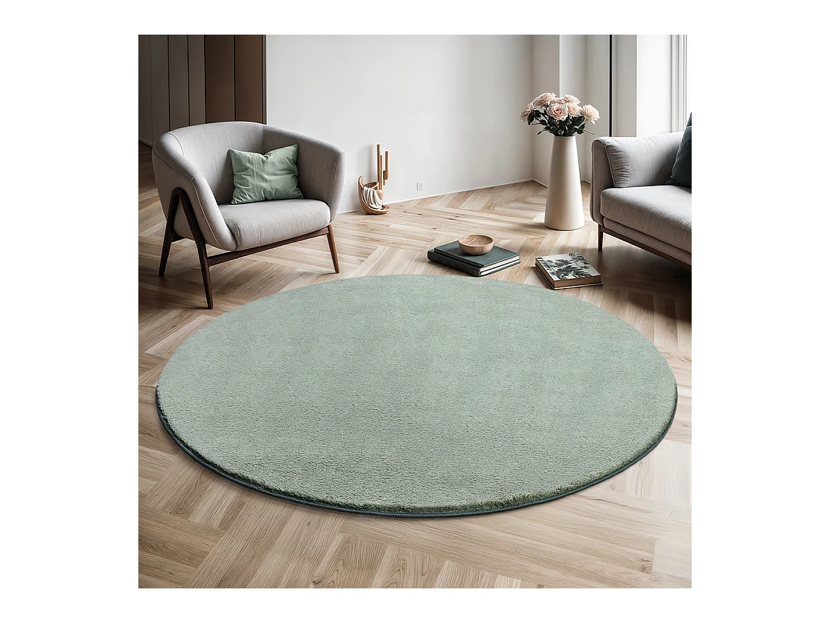 Teppich Kurzflor Waschbar Anti-Rutsch - Grün - 120 cm Rund - RELAX