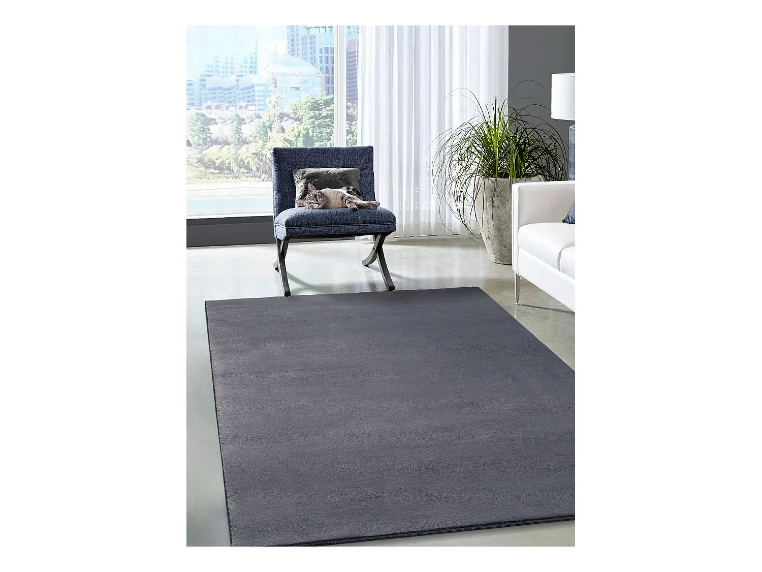 Teppich Kunstfell weich waschbar - Anthrazit - 200 x 280 cm - COSY