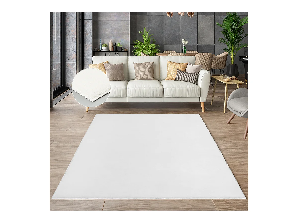 Tapis moderne fourrure chaud douillet lavable - Blanc - 140 x 200 cm - COSY