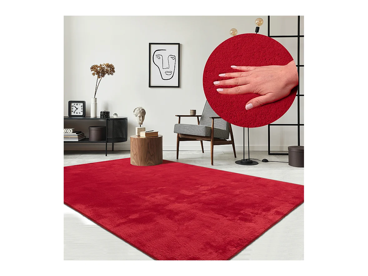 Teppich Kurzflor Waschbar Anti-Rutsch - Rot - 120 x 160 cm - RELAX