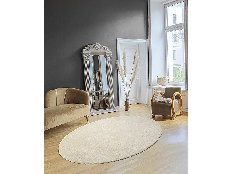 Tapis uni antidérapant lavable Crème - 140 x 200 oval cm - RELAX