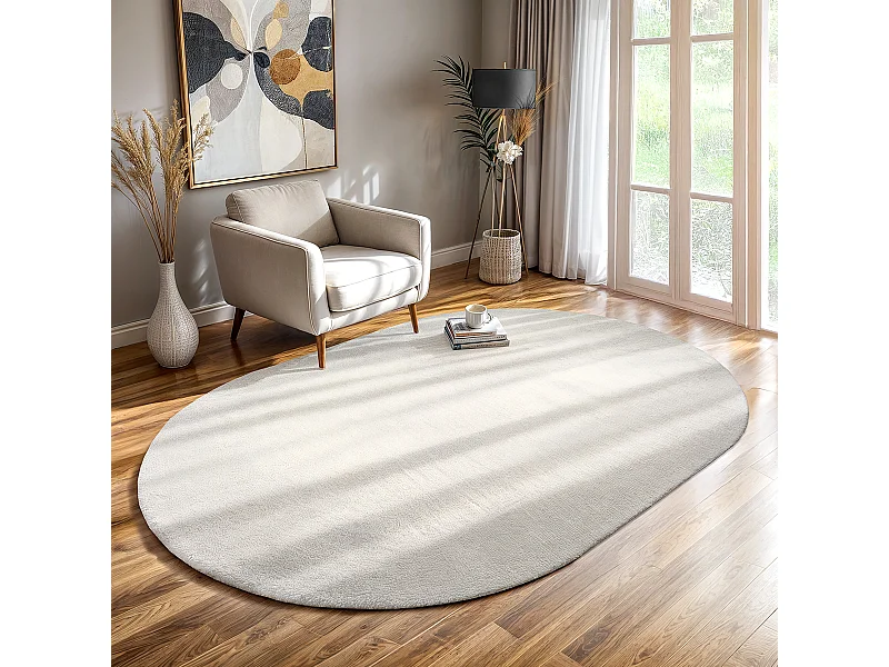 Tapete pelo curto lavável antiderrapante - Creme - 140 x 200 oval cm - RELAX
