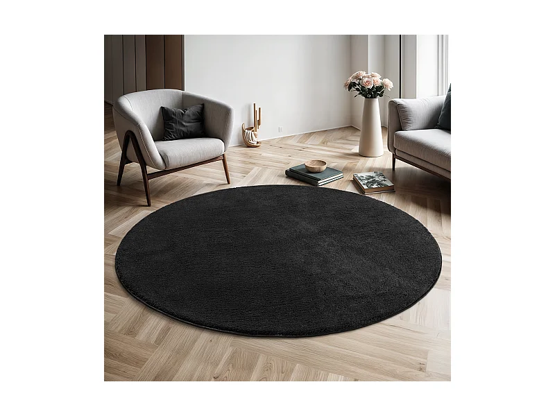 Dywan krótkim włosiem zmywalny antypoślizgowy - Czarny - 200 cm Okrągły - RELAX