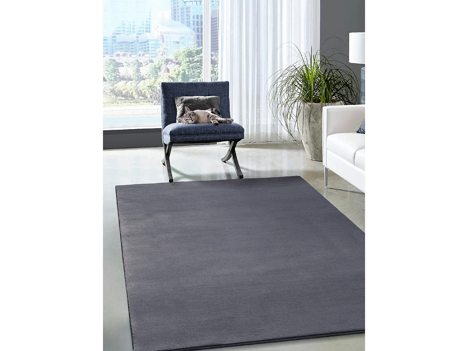 Tapis moderne fourrure chaud douillet lavable - Anthracite - 160 x 220 cm - COSY