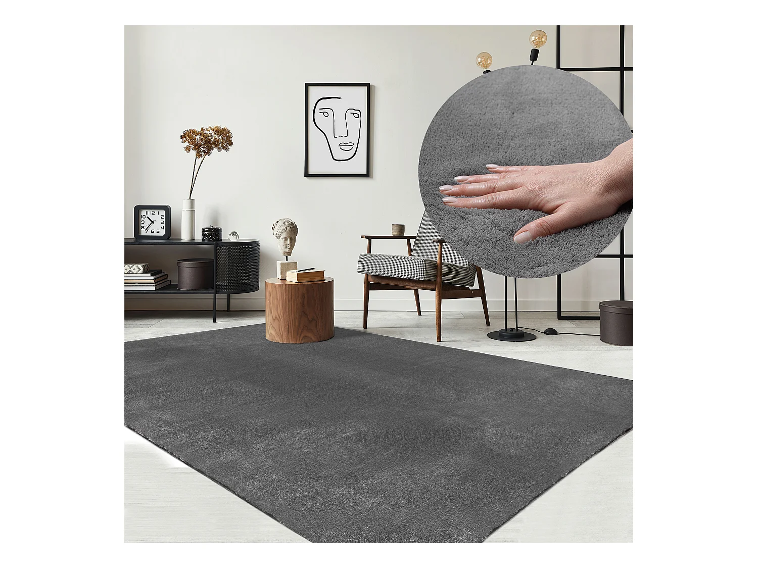 Alfombra pelo corto lavable antideslizante - Antracita - 60 x 110 cm - RELAX