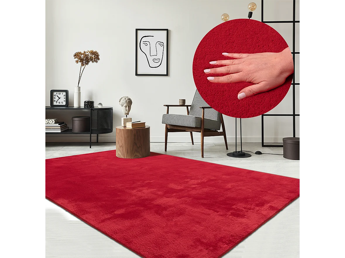 Tappeto pelo corto lavabile antiscivolo - Rosso - 60 x 110 cm - RELAX