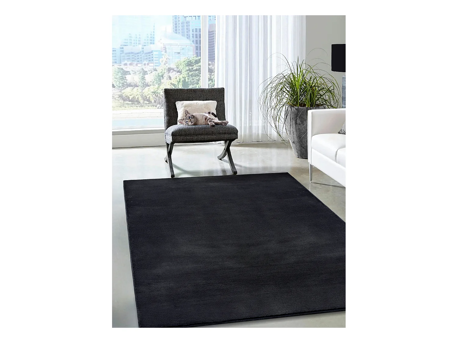 Tapis moderne fourrure chaud douillet lavable - Noir - 240 x 340 cm - COSY