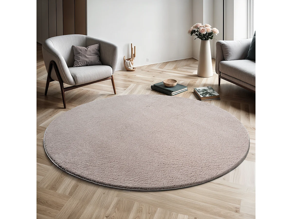 Tappeto pelo corto lavabile antiscivolo - Sabbia - 200 cm Rotondo - RELAX