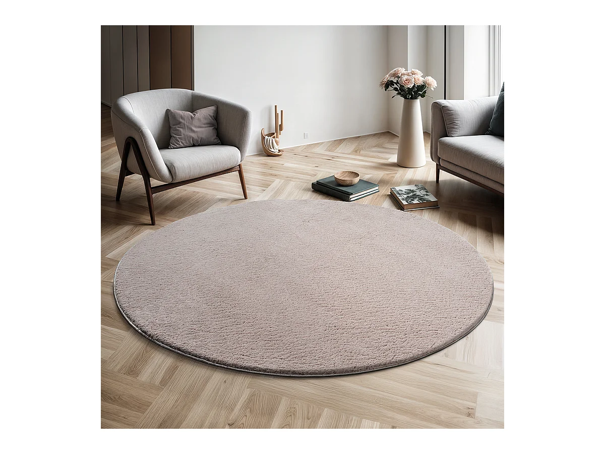 Teppich Kurzflor Waschbar Anti-Rutsch - Sand - 200 cm Rund - RELAX