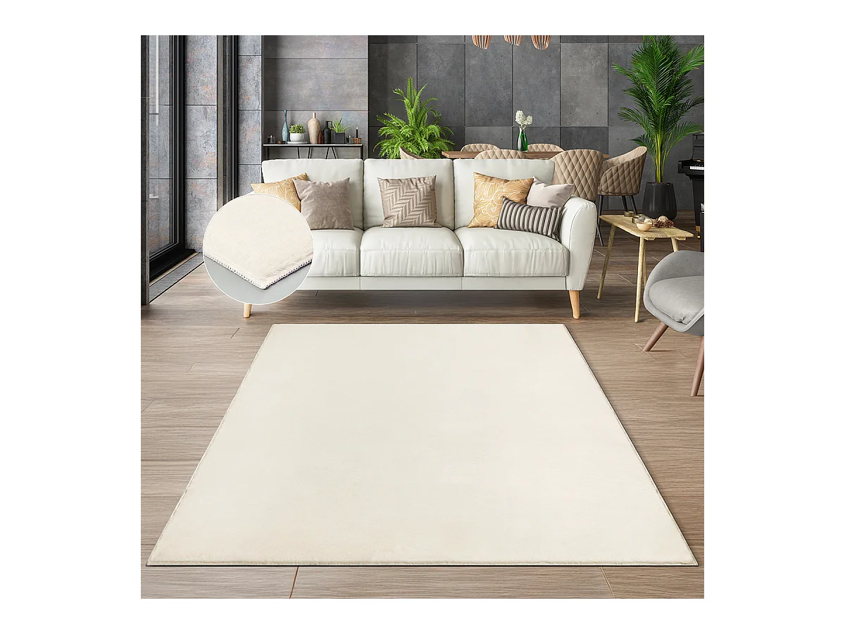 Tapis moderne fourrure chaud douillet lavable - Beige clair - 140 x 200 cm - COSY