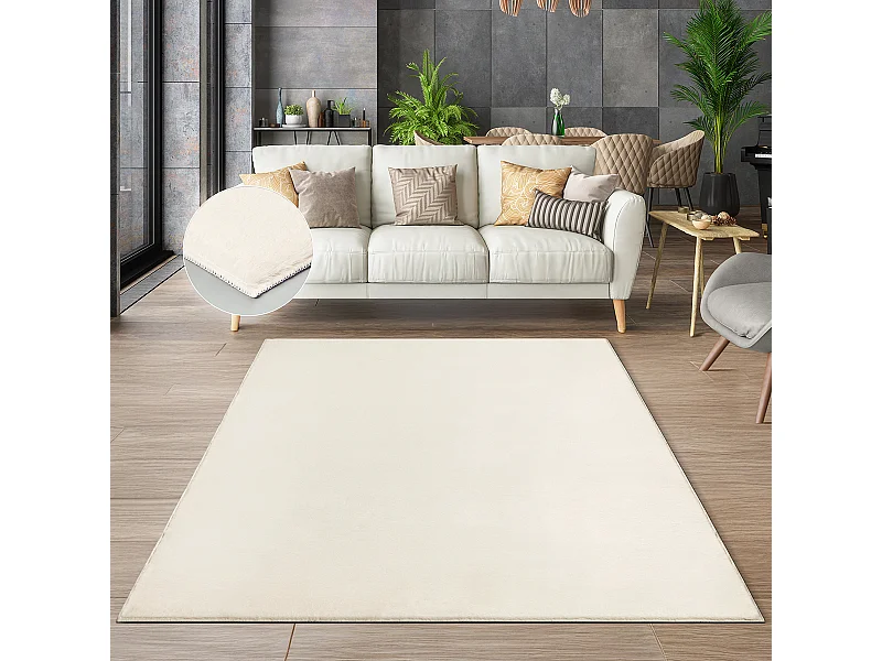 Tapis moderne fourrure chaud douillet lavable - Beige clair - 140 x 200 cm - COSY