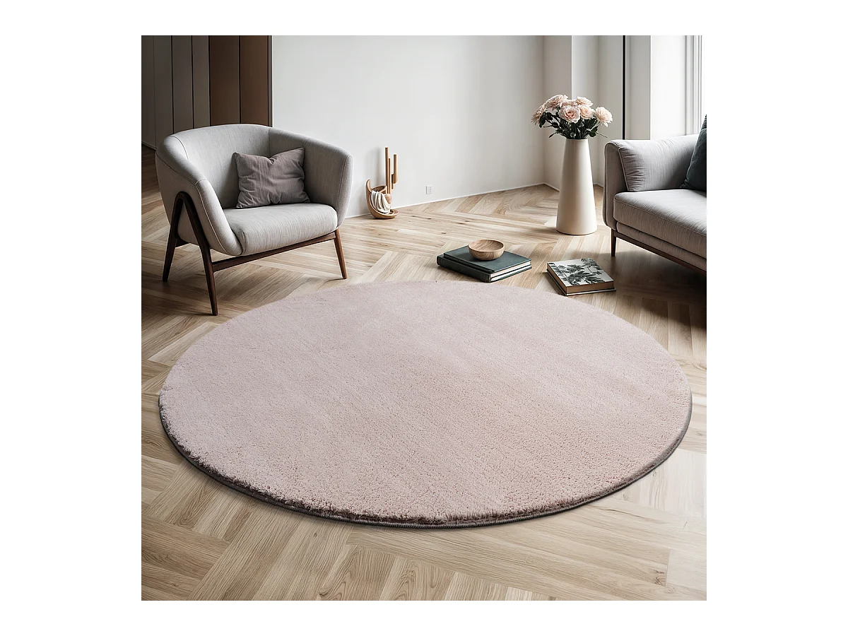 Teppich Kurzflor Waschbar Anti-Rutsch - Rosa - 200 cm Rund - RELAX