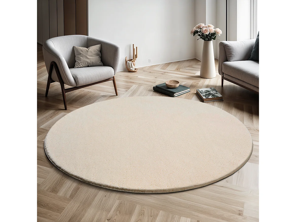 Tapis uni antidérapant lavable Beige - 200 cm Ronde - RELAX