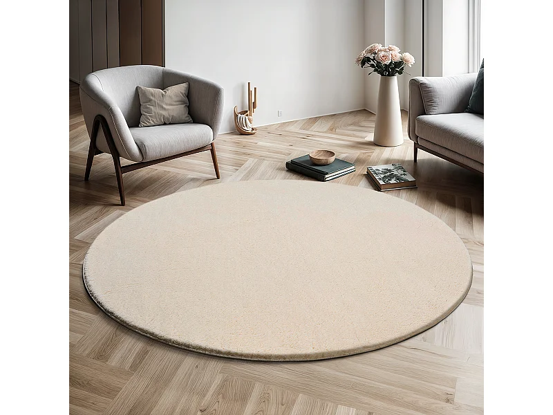 Teppich Kurzflor Waschbar Anti-Rutsch - Beige - 200 cm Rund - RELAX