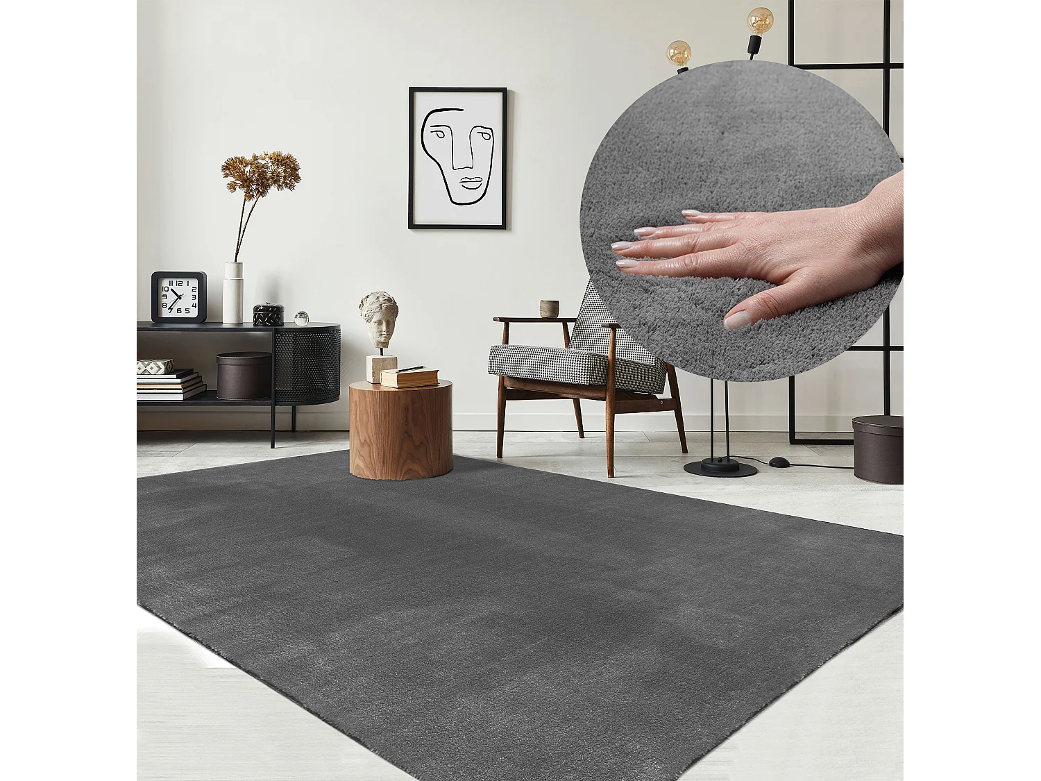 Tapis uni antidérapant lavable Anthracite - 200 x 280 cm - RELAX