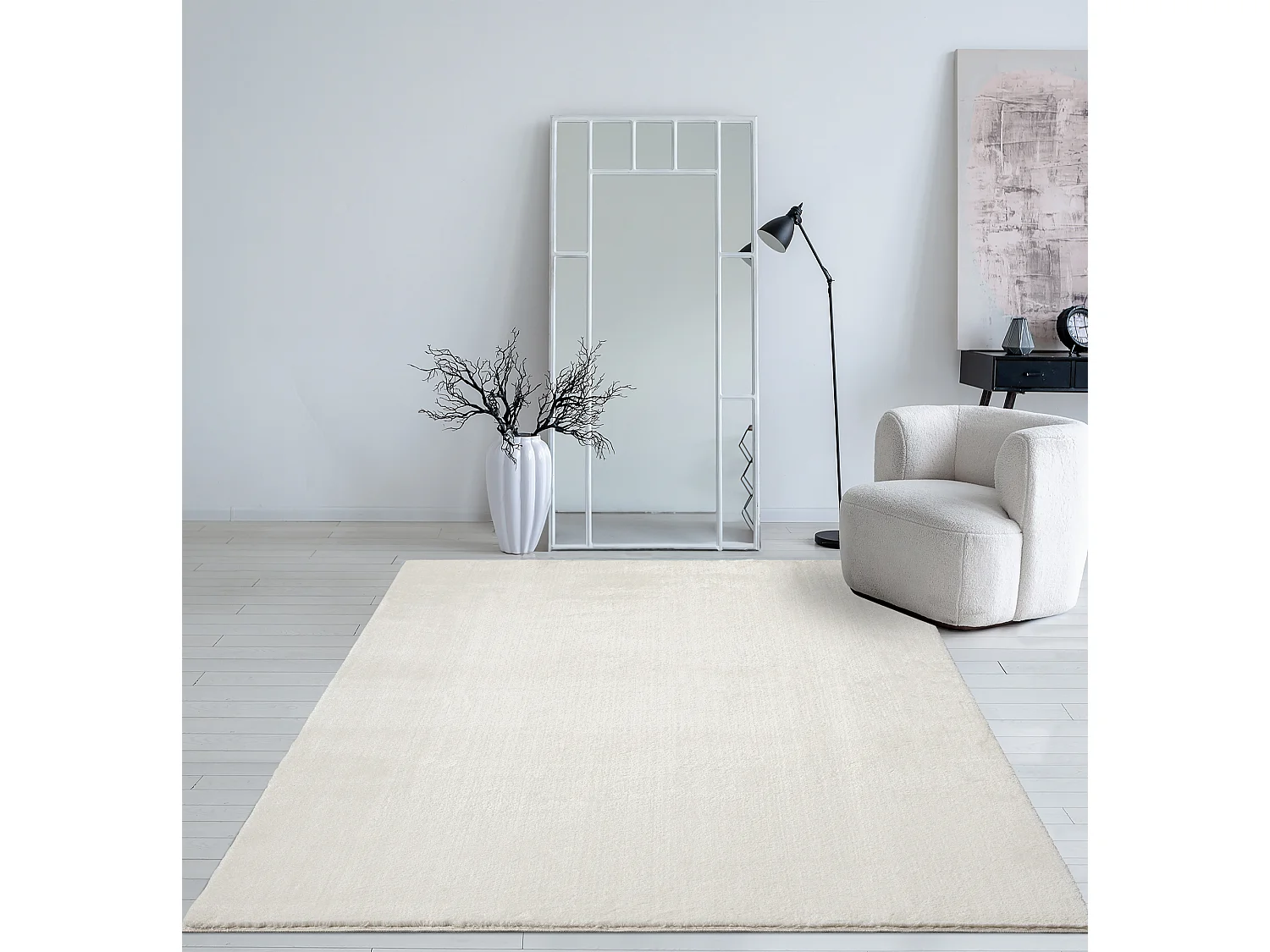 Tapis uni antidérapant lavable Crème - 140 x 200 cm - RELAX