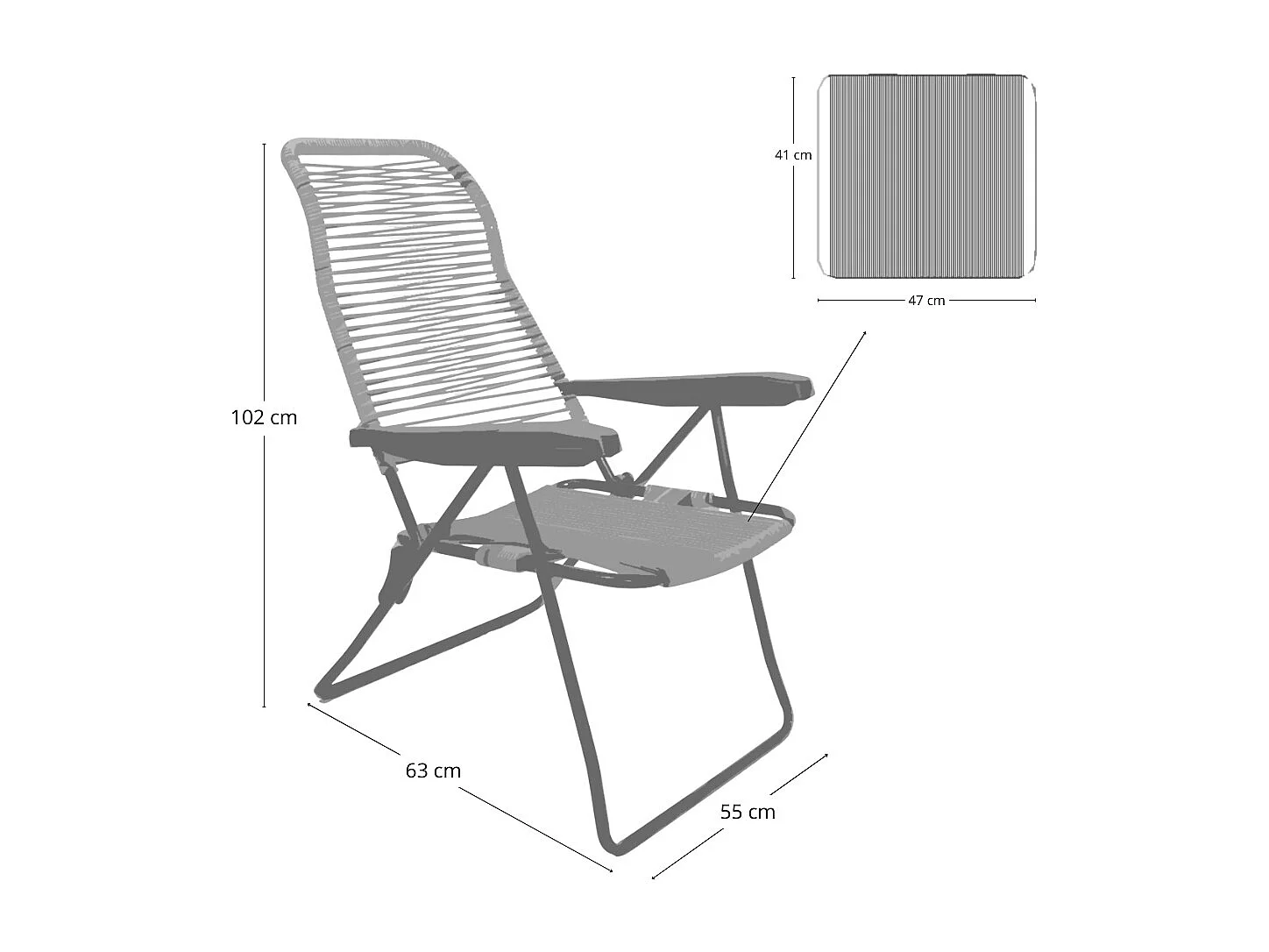 Chaise longue inclinable à cordon Lipari en PVC gris tourterelle