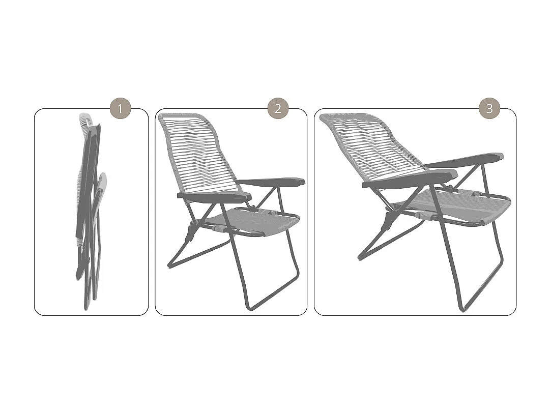 Chaise longue inclinable à cordon Lipari en PVC gris tourterelle