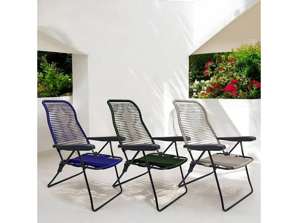 Chaise longue inclinable à cordon Lipari en PVC vert