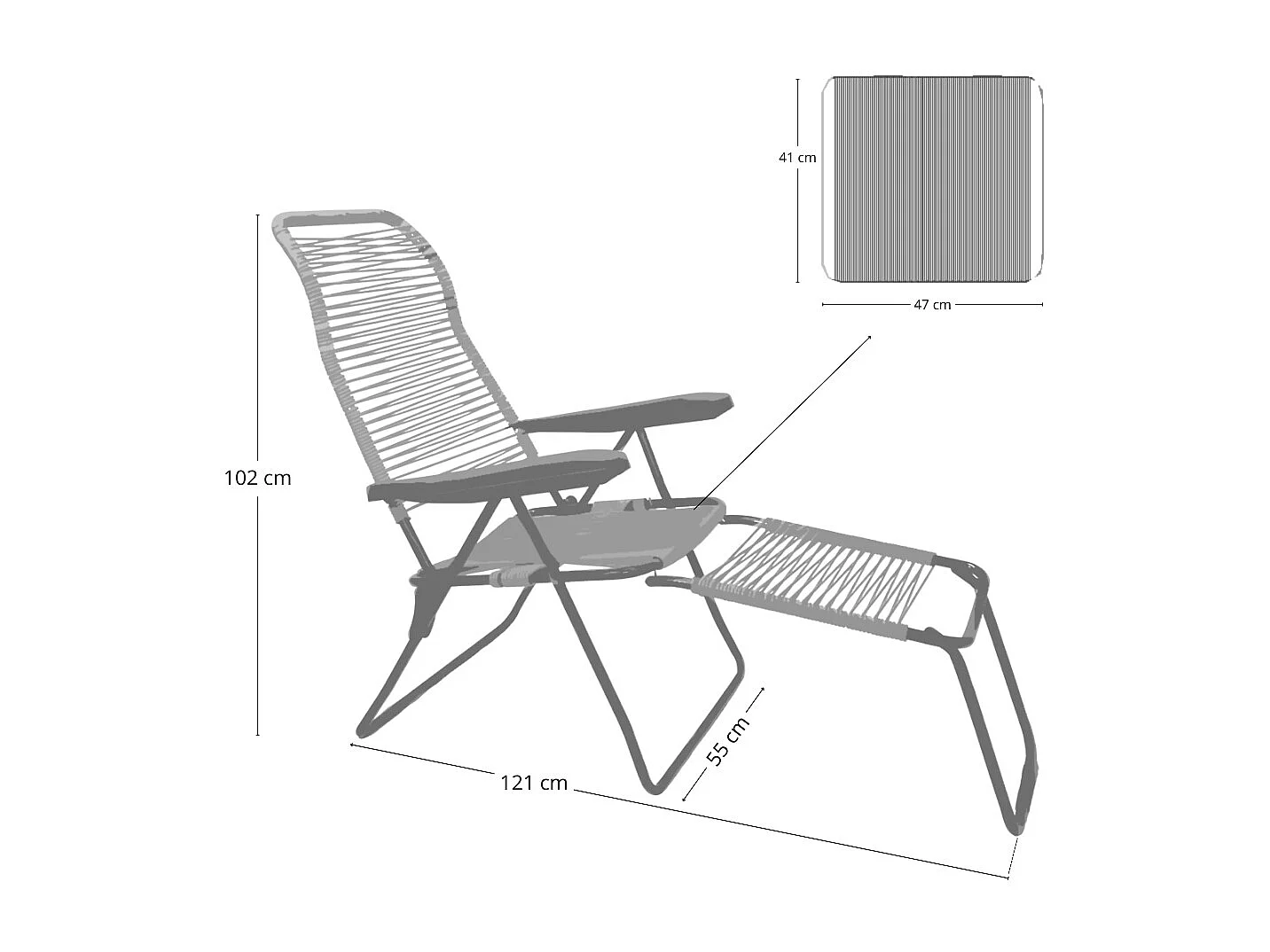 Sedia sdraio Lipari XL cordonata reclinabile in pvc grigio tortora