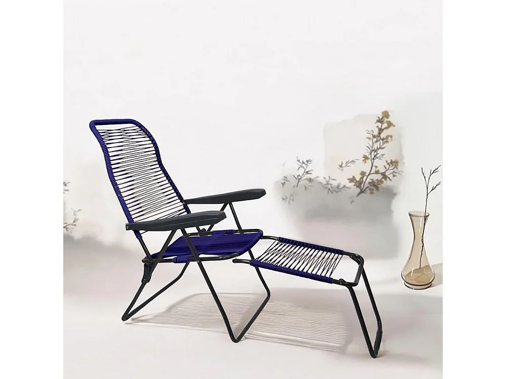 Chaise longue inclinable à cordon Lipari XL en PVC bleu