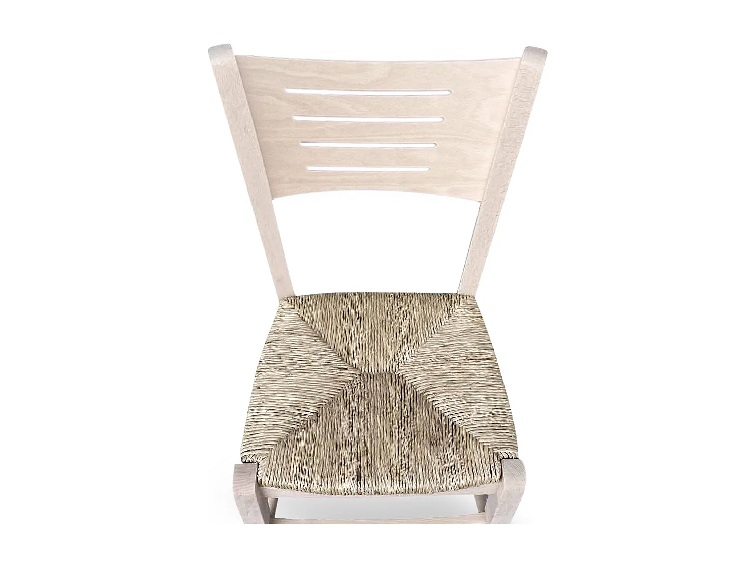 Chaise Amelia en bois brut à peindre avec dossier large et assise en paille