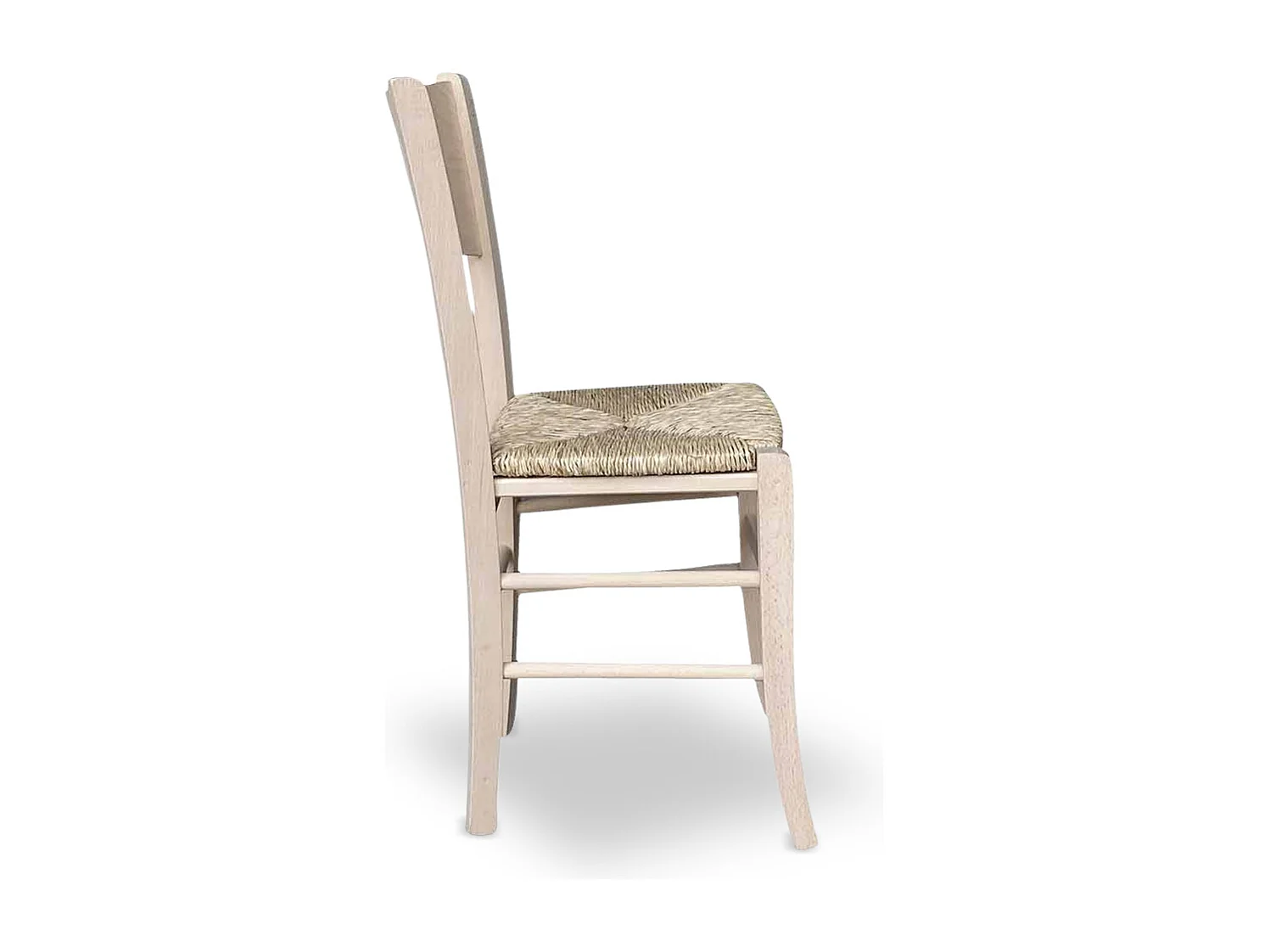 Chaise Amelia en bois brut à peindre avec dossier large et assise en paille