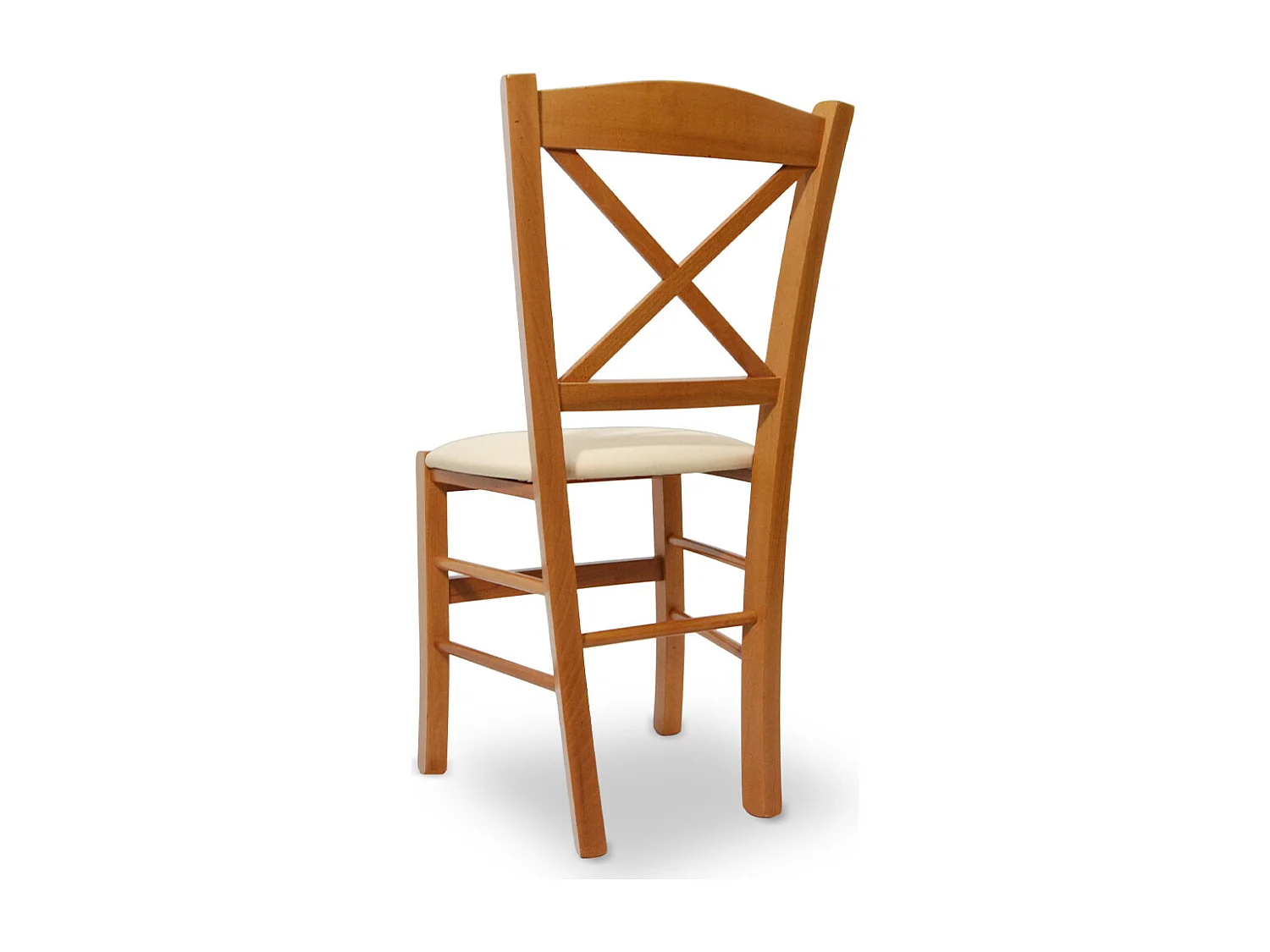 Chaise Venezia en bois de cerisier avec dossier croisé et assise en similicuir beige