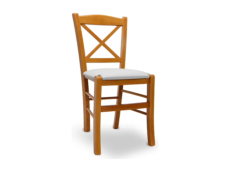 Chaise Venezia en bois de cerisier avec assise en simili cuir gris glacier