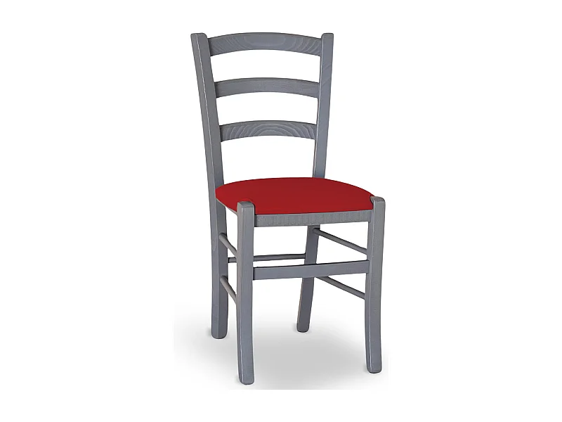Chaise Venezia en bois de hêtre gris avec assise en similicuir rouge