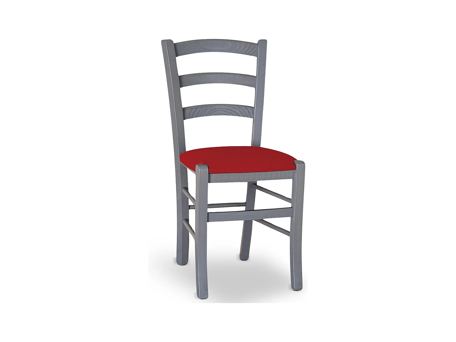 Chaise Venezia en bois de hêtre gris avec assise en similicuir rouge