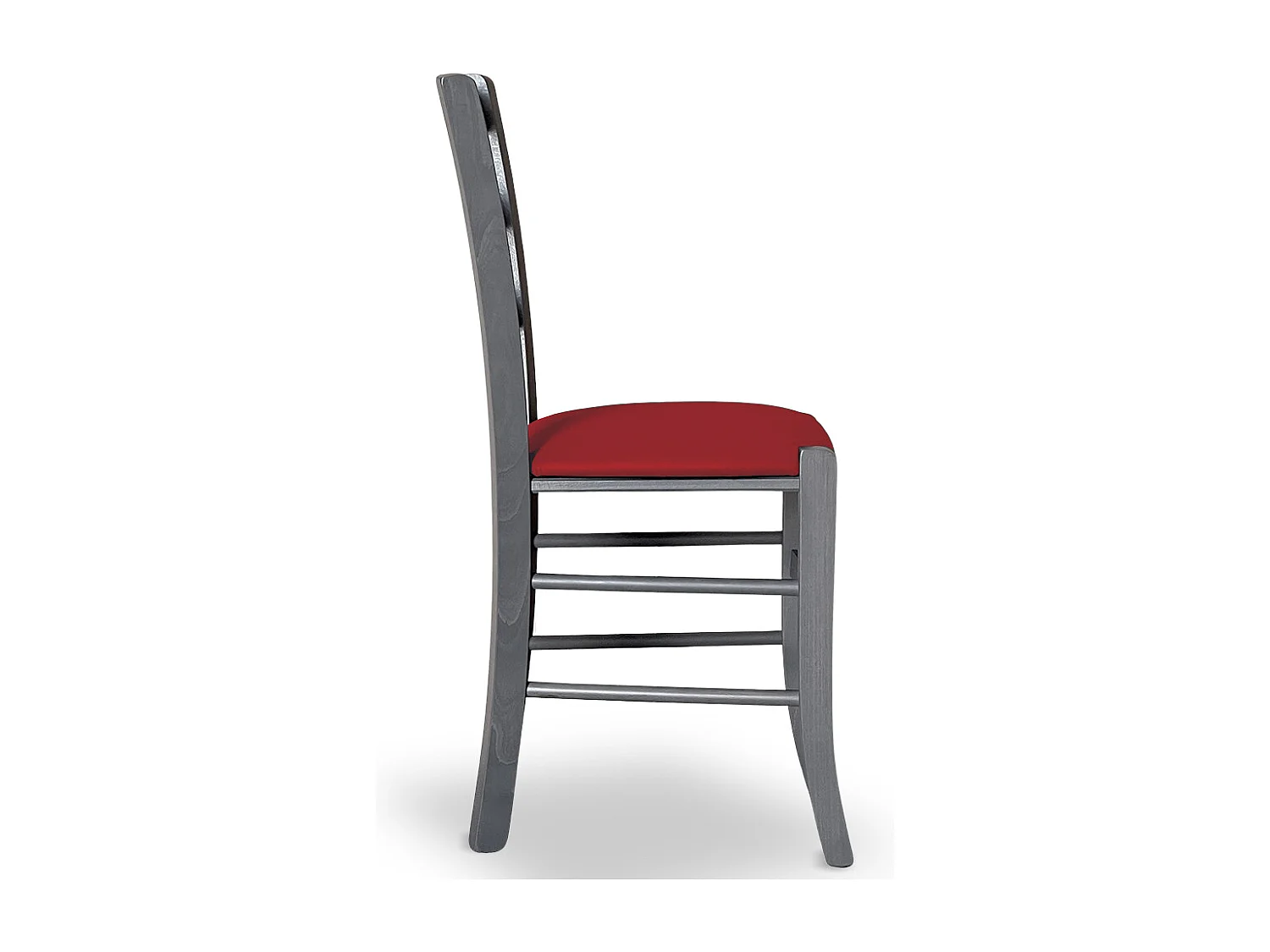 Silla Venezia en madera de haya gris con asiento de símil piel roja