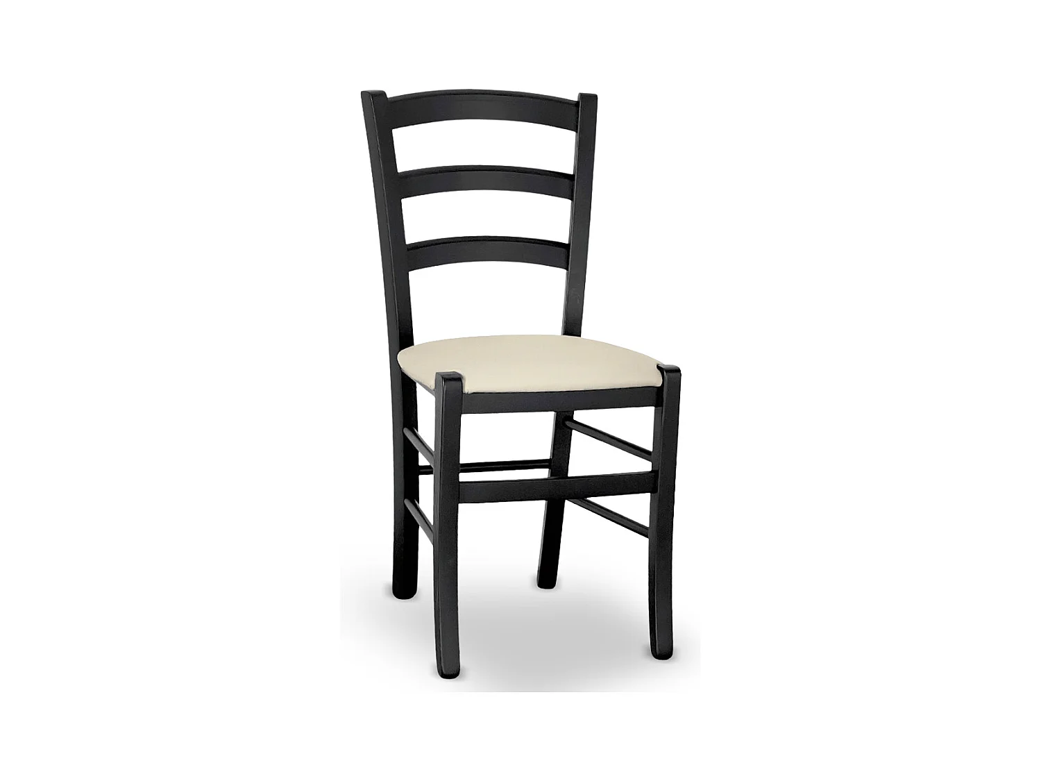 Sedia Venezia in legno di faggio nero con seduta in similpelle beige