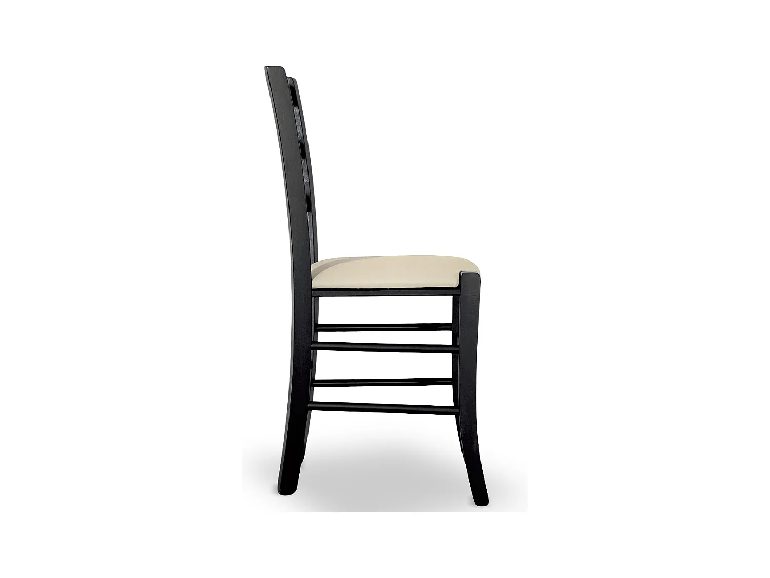 Sedia Venezia in legno di faggio nero con seduta in similpelle beige