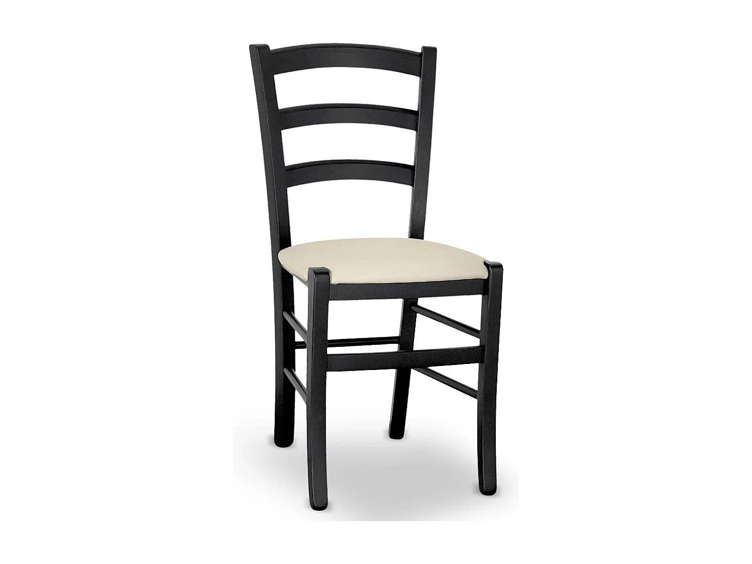 Chaise Venezia en bois de hêtre noir avec assise en similicuir beige