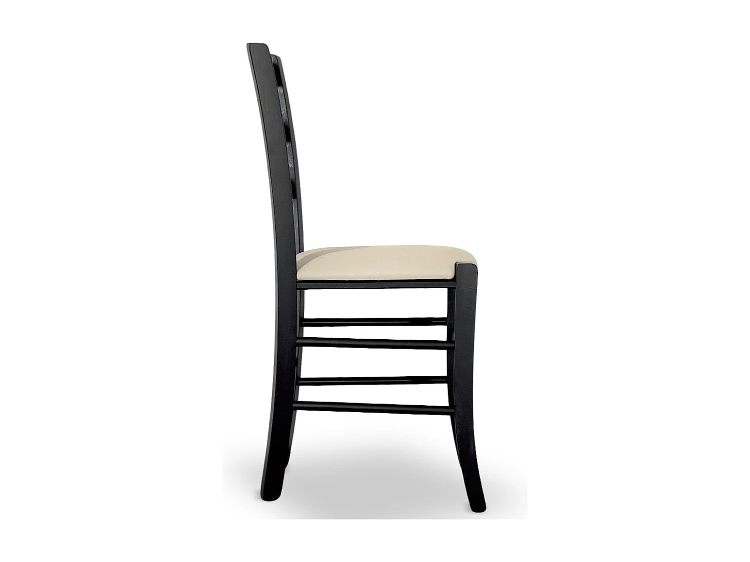 Chaise Venezia en bois de hêtre noir avec assise en similicuir beige